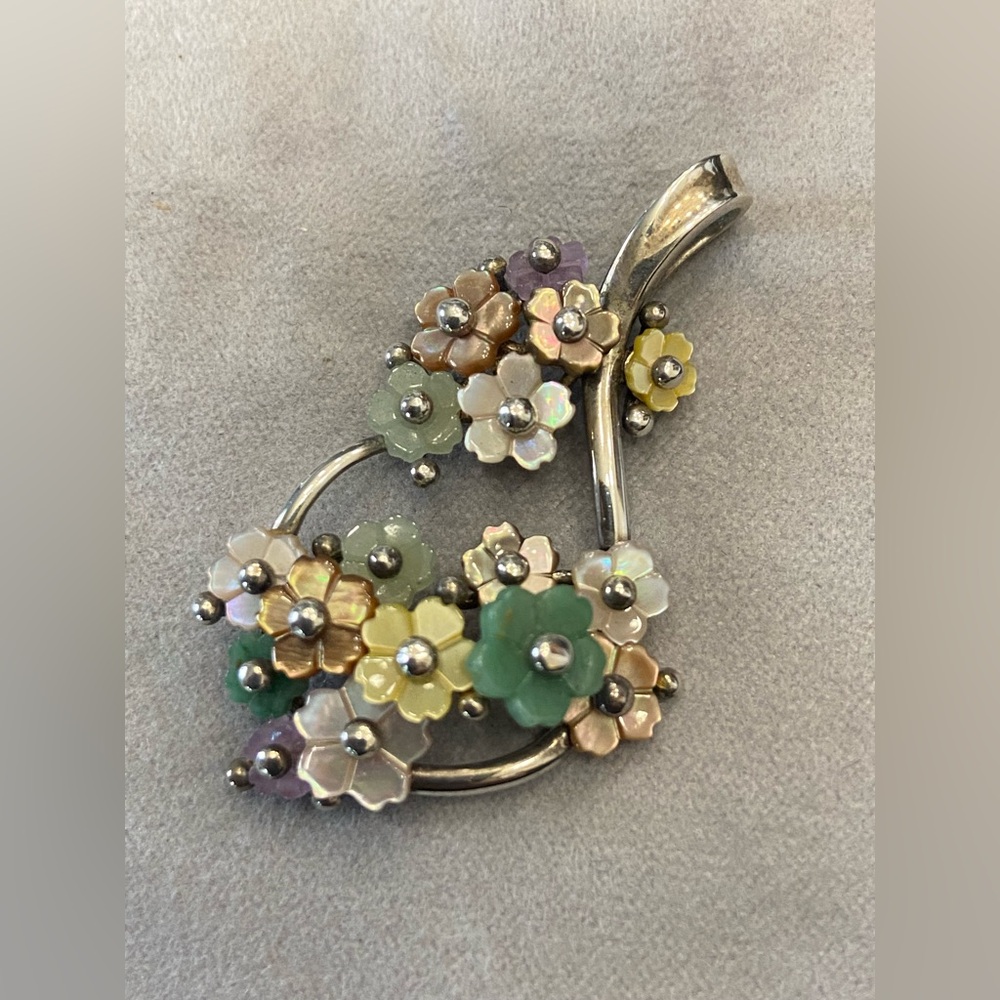 Shell Flower and Silver Basket Pendant